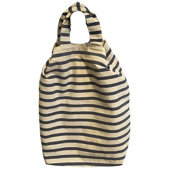BAGGU Shoulder Tote Duck Bag, Blue & Cream Striped w/adjustable drop length - Picture 4 of 9